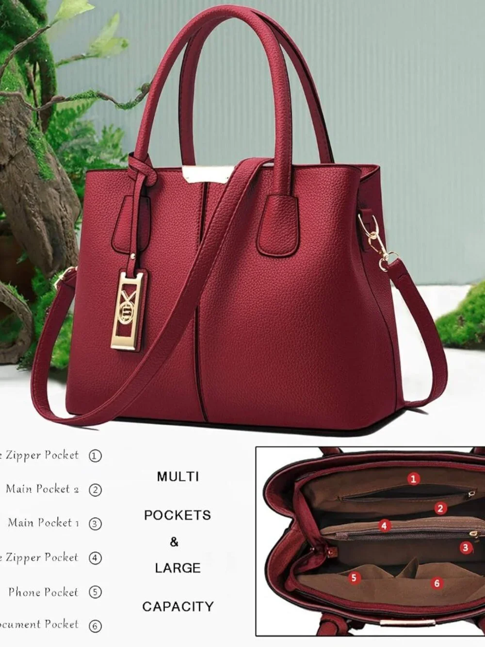 Women's D Wine Shoulder Tote Bags Top Handle Satchel Purses and Handbags